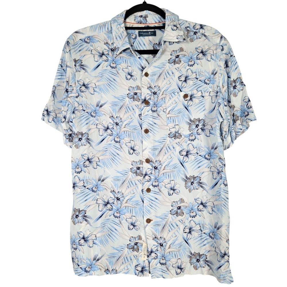 Caribbean Joe Shirt Men's M Floral Hawaiian Short Sleeve Camp Rayon Tropical